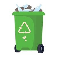 A green trash can with bottles and other items vector