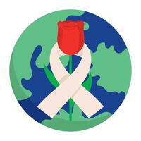 A red rose with a white ribbon around it vector