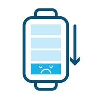 A blue battery icon with a sad face vector