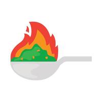 A spoon with green food on it and a flame vector