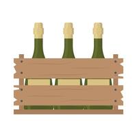 Three bottles of champagne in a wooden crate vector
