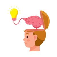 A man with a light bulb in his head and a brain inside vector