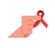 A hand holding a red ribbon with a finger pointing at it vector