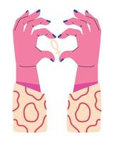 Two hands with pink gloves making a heart shape vector