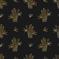 Gold bamboo sticks pattern on dark background. vector