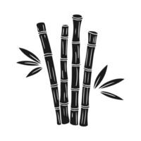 Bamboo sticks with leaves silhouette drawing on white background vector