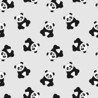 Panda pattern on light gray background. White and black. vector
