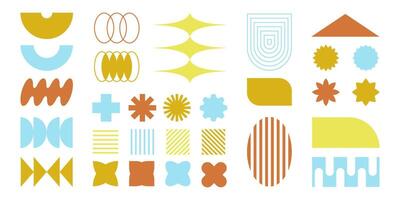 Abstract retro shapes, frames and symbols, basic brutal forms and figures in Y2K aesthetics, vintage stickers, logos, labels. Decorative design elements, illustration. vector