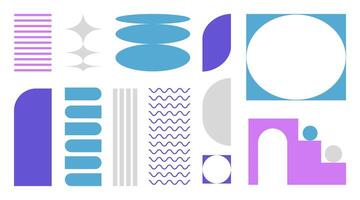 Abstract retro shapes, frames and symbols, basic brutal forms and figures in Y2K aesthetics, vintage stickers, logos, labels. Decorative design elements, illustration. vector