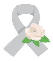 A gray ribbon with a white rose on it vector