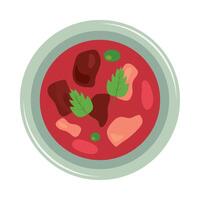 A bowl of soup with meat and vegetables vector