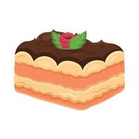 A piece of cake with chocolate and raspberry on top vector