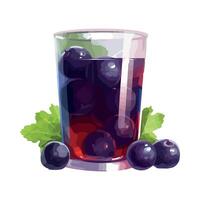 A glass of blueberry juice with leaves on it vector