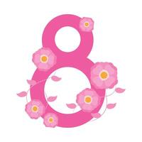 The number eight is surrounded by pink flowers vector