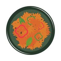 A plate with a bowl of food on it vector