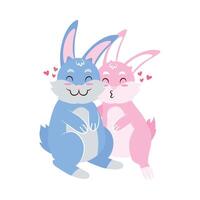 Two cute rabbits are hugging each other vector