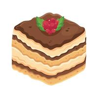 A piece of cake with chocolate frosting and berries vector