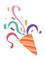 A colorful confetti streamer is blowing out of a cone vector