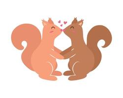 Two squirrels are kissing each other in a cartoon style vector