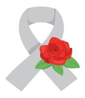 A gray ribbon with a red rose on it vector
