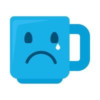 A blue cup with a sad face on it vector