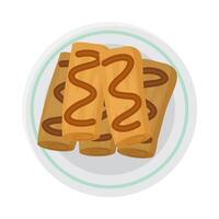 A plate with a roll of cinnamon rolls on it vector