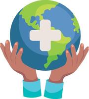 Hands holding a globe with a cross on it vector