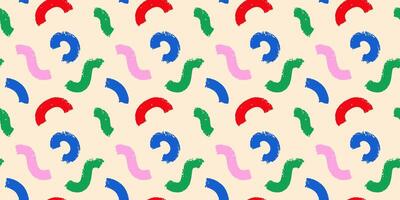 Seamless pattern, hand drawn colorful brush strokes. Doodle textured organic elements, curved lines and squiggle, wrapping paper. vector