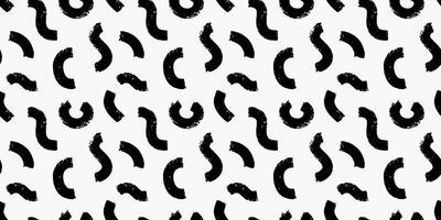 Seamless pattern, hand drawn brush strokes on white background. Doodle textured organic elements, curved lines and squiggle. vector