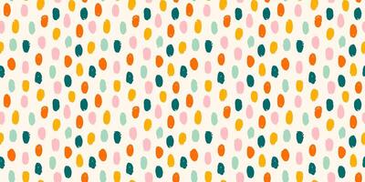 Seamless pattern, hand drawn colorful brush strokes. Doodle textured organic elements, dots, retro floral wrapping paper, small dashes. vector