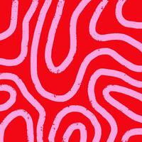 Playful hand drawn pattern, curved pink pencil lines. Chaotic ink textured lines on red background, doodle swirls, wavy strokes, crosshatch, squiggles. Sketch illustration. vector