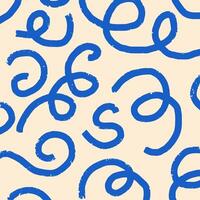 Playful hand drawn pattern, curved blue squiggles. Chaotic ink textured lines on beige background, doodle swirls, wavy strokes, crosshatch. Sketch illustration. vector