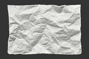 Sheet of paper with jagged edges, old crumpled dotted background. Template for banner, empty space for text. Gritty dusty vintage element on dark background. vector