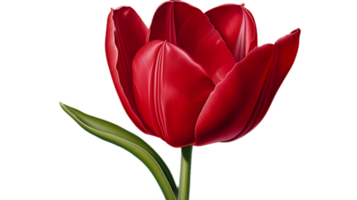 A classic, red tulip with a cup-shaped bloom on a transparent background png