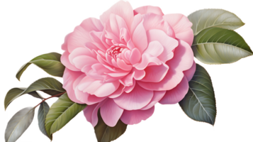 A soft, pink camellia with a delicate, rose-like bloom on a transparent background png