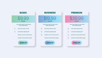 Website UI elements for pricing plans or subscriptions. vector