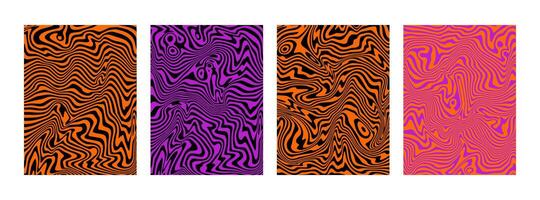 Halloween psychedelic liquify effect background. Abstract surreal hypnotic wavy lines. Marble acrylic texture. Hippie groovy swirls, spirals. Banner, poster, placard template. vector