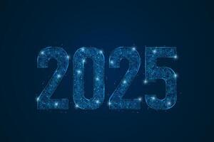 Abstract isolated blue image of new year number 2025. Polygonal low poly wireframe illustration looks like stars in the black night sky in space or flying glass shards. Digital web, internet design vector