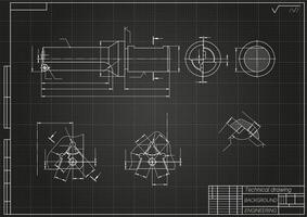Mechanical engineering drawings on light background. Tap tools, borer. Technical Design. Cover. Blueprint. illustration vector
