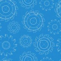 Mechanical engineering drawings on blue background. Cutting tools, milling cutter. Technical Design. Cover. Blueprint. Seamless pattern. illustration vector