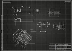 Mechanical engineering drawings on light background. Cutter, assembly tool with replaceable multi-faceted plate. Technical Design. Cover. Blueprint. illustration vector