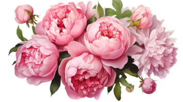 A soft, romantic bouquet of pink roses and peonies on a transparent background png