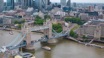 Aerial view of the Tower bridge in London, UK. The center of London over river Thames. Capital of Great Britain. photo