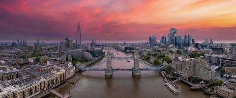 Aerial view of the Tower bridge in London, UK. The center of London over river Thames. Capital of Great Britain. photo