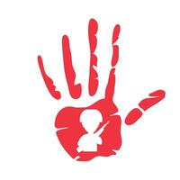 A hand with a man in it and a red handprint vector