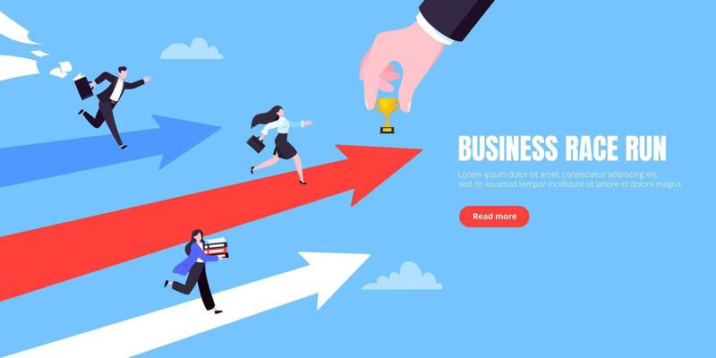 Business career competition with man and woman business persons running flat style design illustration concept.