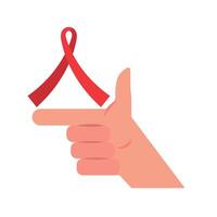 A hand holding a red ribbon and pointing at it vector