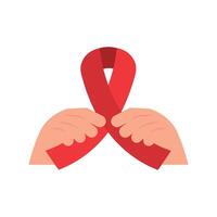 Hands holding a red ribbon on a white background vector