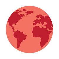 A red globe with a red outline of the world vector