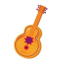 An orange guitar with a purple flower on it vector